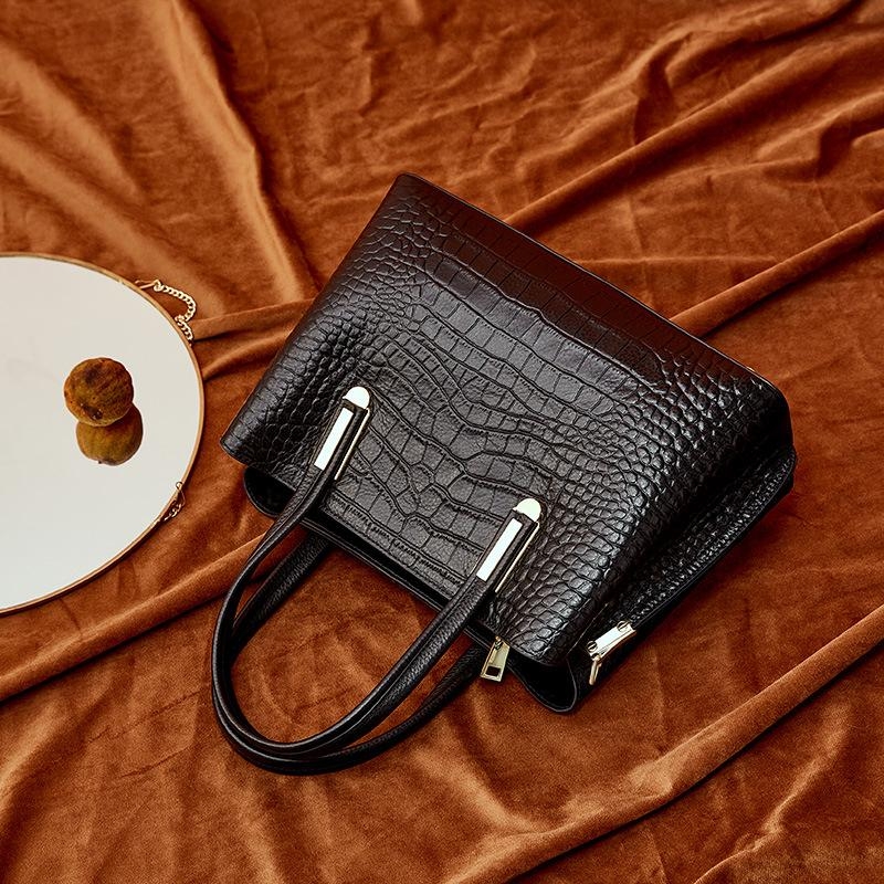 Black Croco Printed Leather Handbags Office Purses