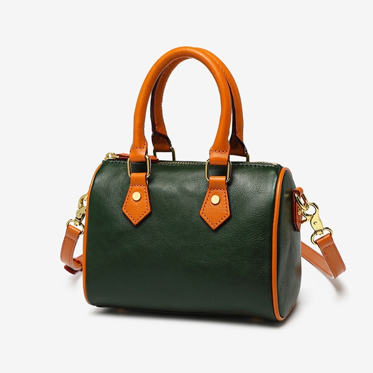 2022 Fall New Arrivel Green Leather Mini Boston Handbag