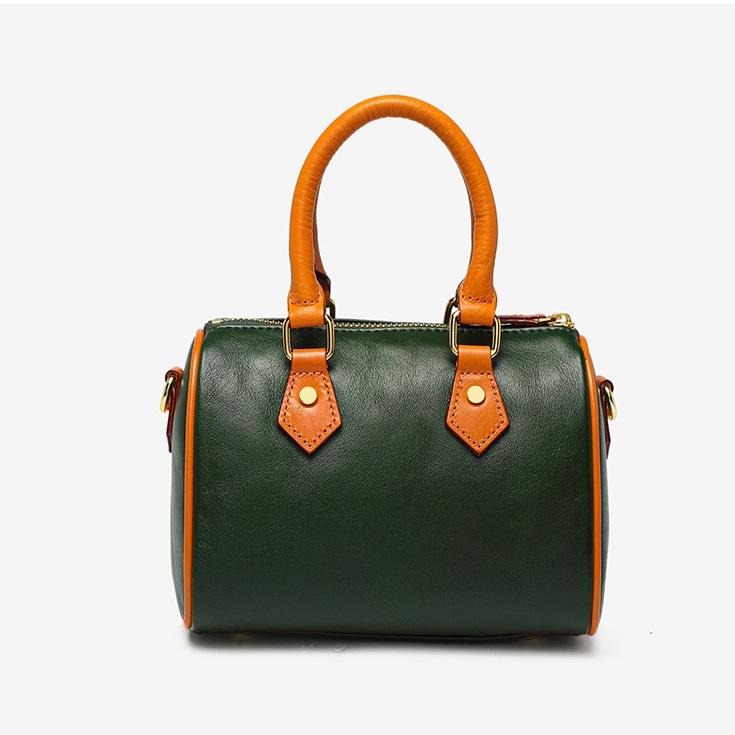 2022 Fall New Arrivel Green Leather Mini Boston Handbag