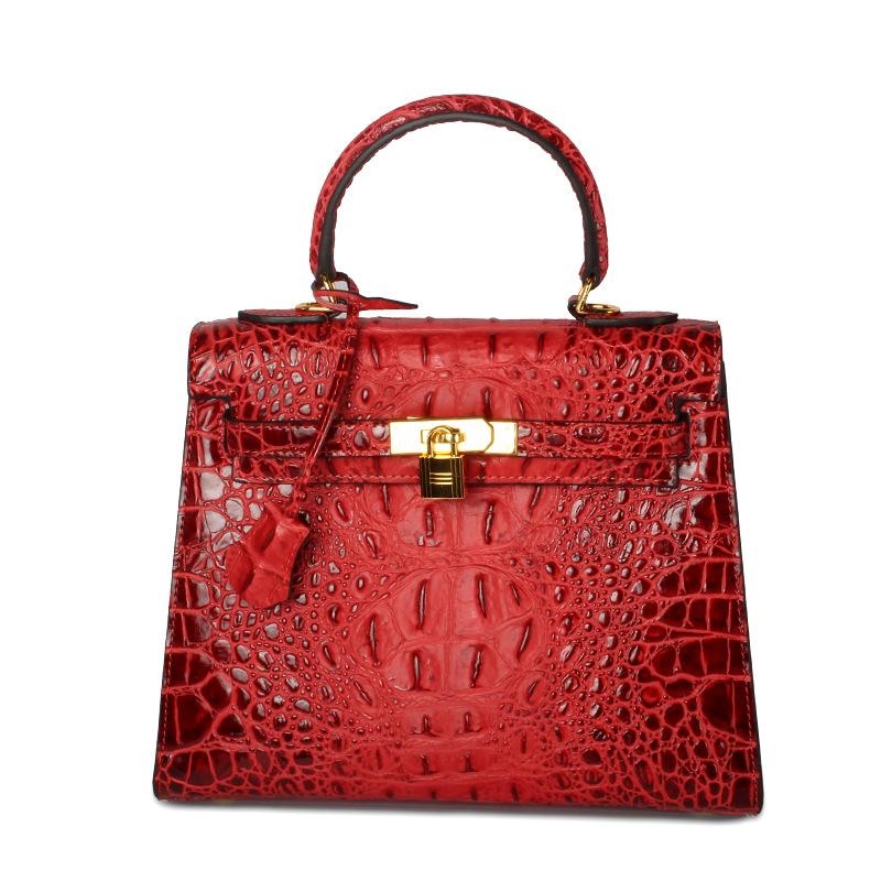 Beige Croc-Effect Leather Handbags Lock Satchel Handbags