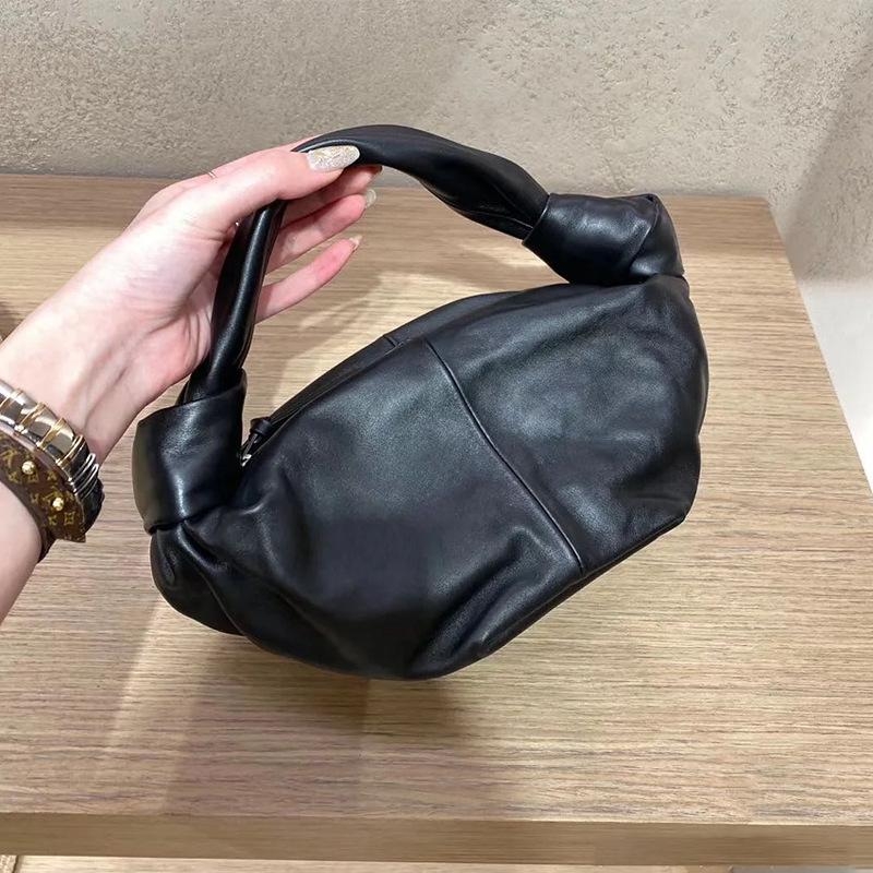 Black Genuine Leather Knotted Croissant Handbags