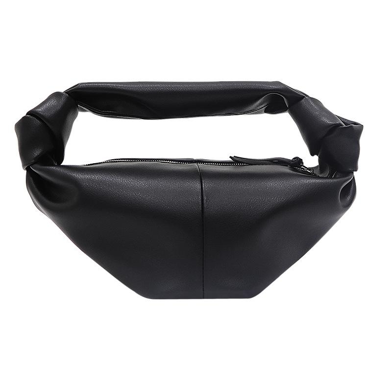 Black Genuine Leather Knotted Croissant Handbags
