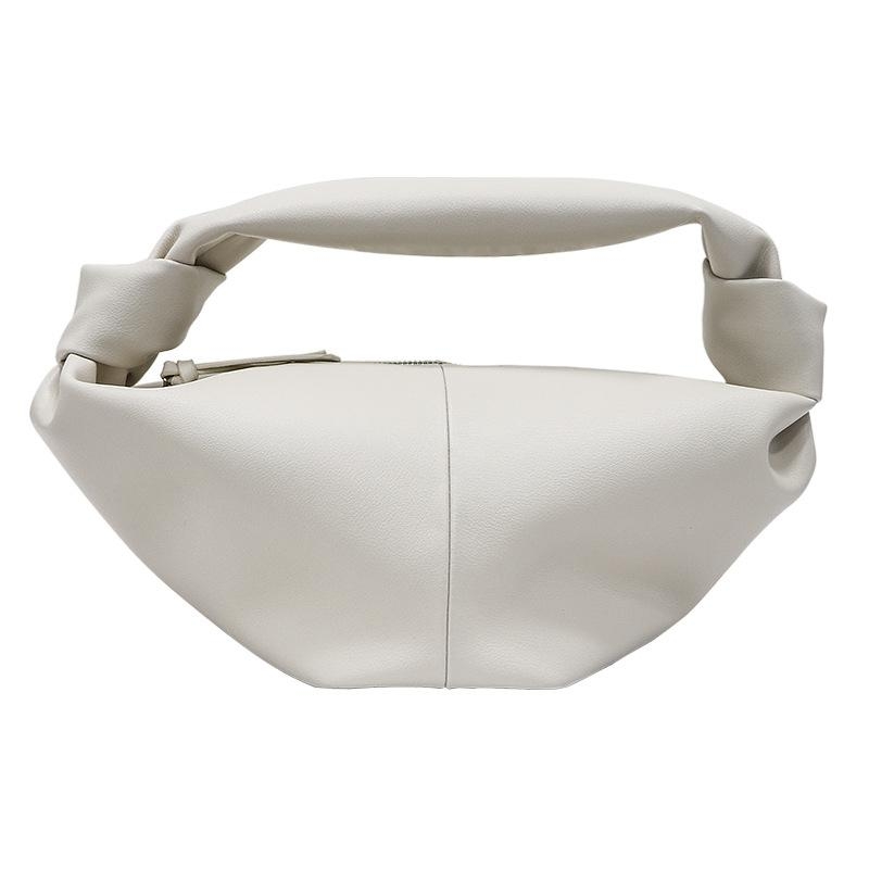 White Genuine Leather Knotted Croissant Handbags