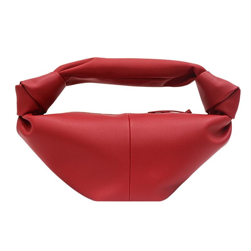 Red Genuine Leather Knotted Croissant Handbags