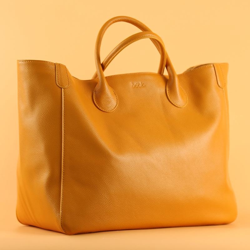 Yellow Genuine Leather Large Tote Bag For Travel