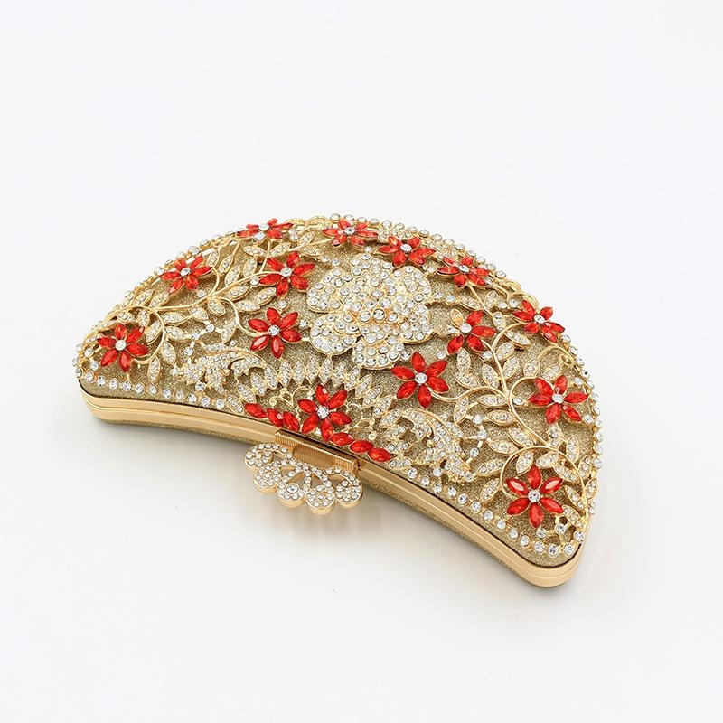Gold and Red Crystal Clutch Purse Crown Details Evening Bags