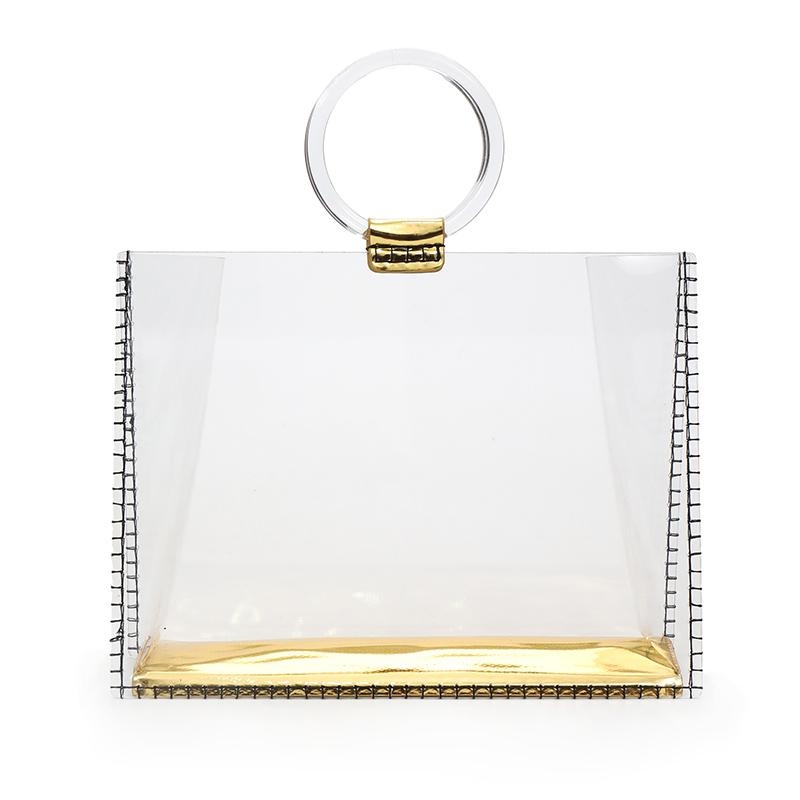 Gold Clear Bag Square Handbag with Round Handle