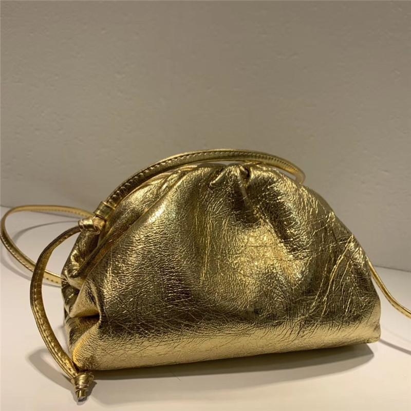Gold Genuine Leather Handbags Pouch Bag Magnetic Slouchy Clutches