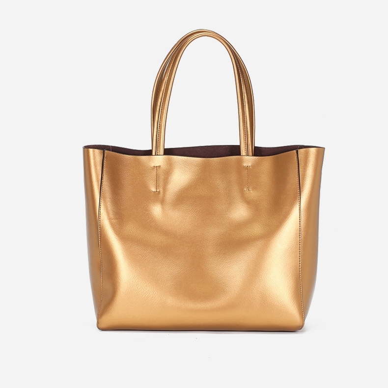 Gold Genuine Leather Tote Bags Shopper Bag