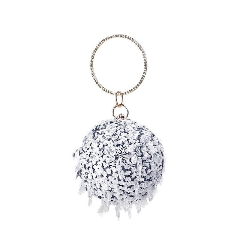 Silver Sequins Round Clutch Purse Small Ball Evening Bags