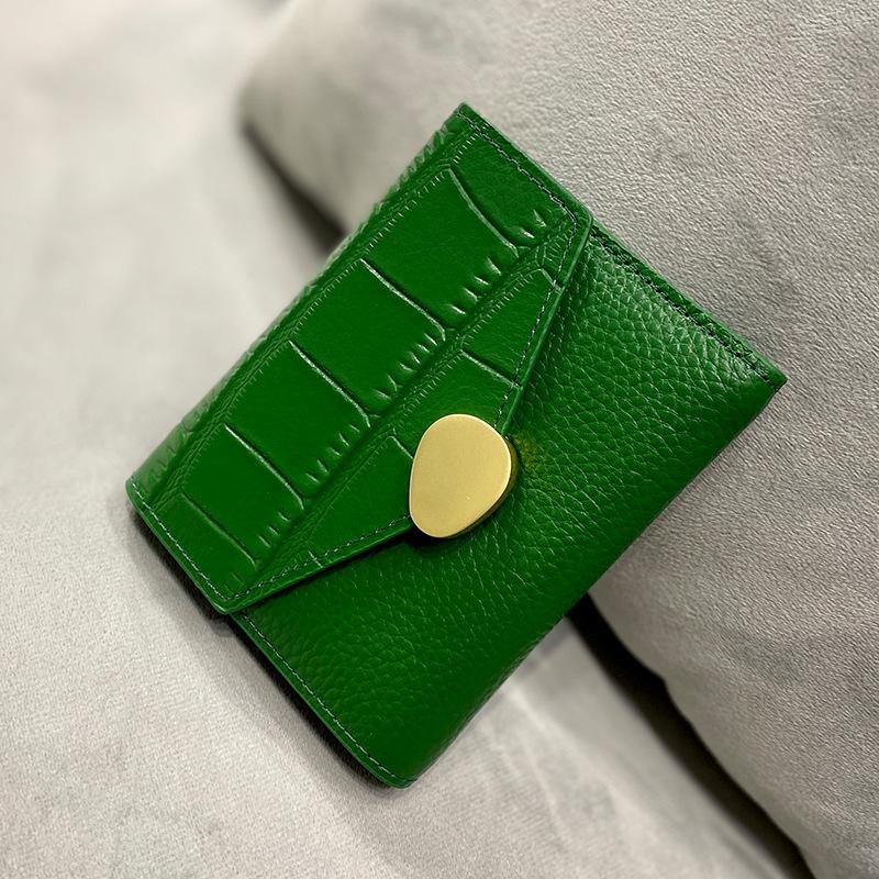 Green Croc Print Genuine Leather Wallet Fashion Litchi Grain Wallet 