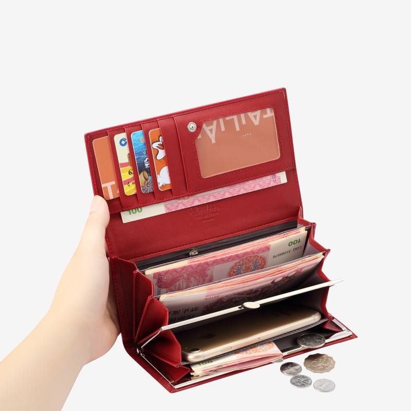 Red Croc Printed Long Wallet Fashion Wallet with Button 
