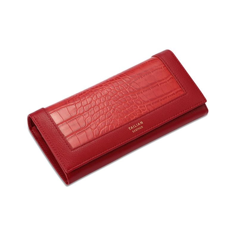 Red Croc Printed Long Wallet Fashion Wallet with Button 