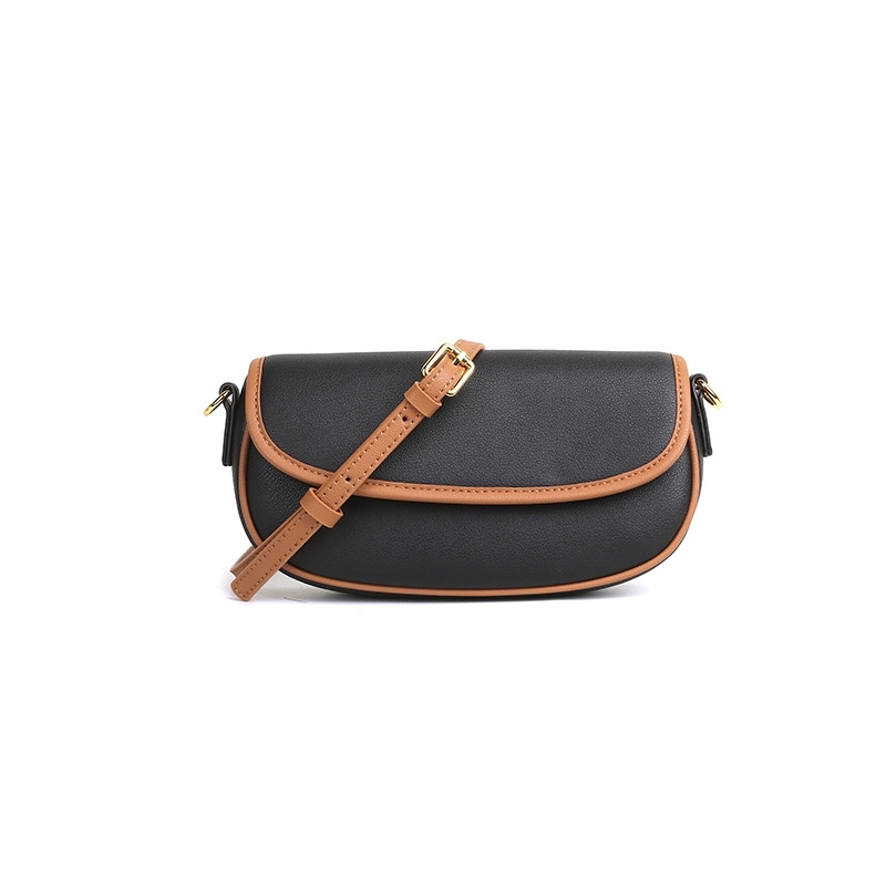 Black Flap Crossbody Bag Button Side Bag With Adjustable Strap | Baginning