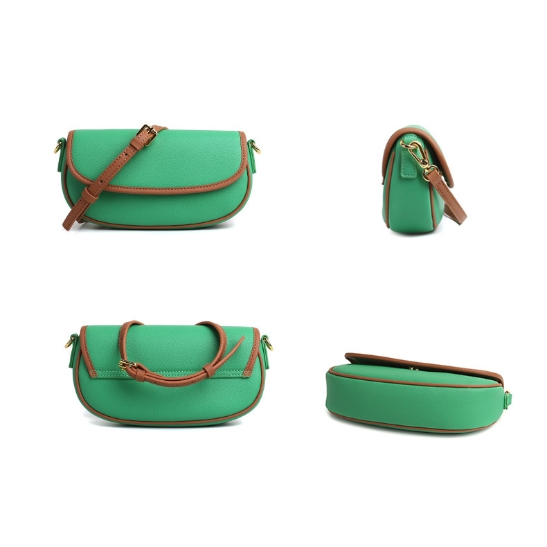 Green Flap Crossbody Bag Button Side Bag With Adjustable Strap