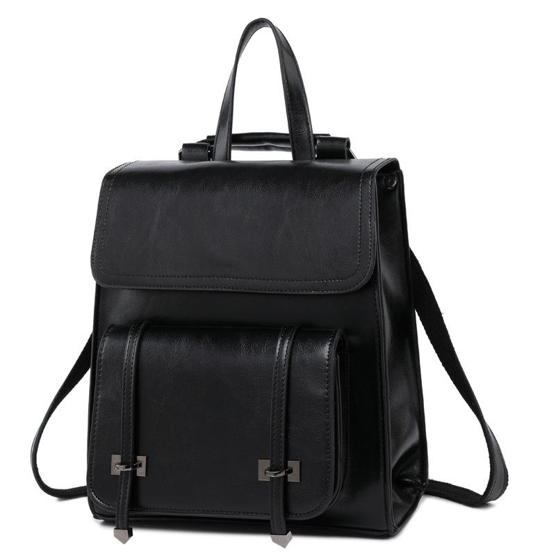 Green Genuine Leather Vintage Flap Backpack for College