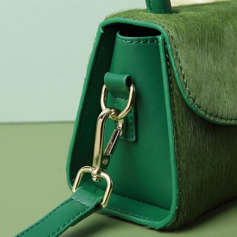 Maroon Horsehair Leather Handbags Retro Shoulder Bags  