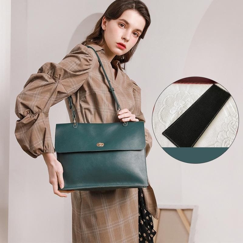 Green Oversize Retro Foldover Leather Handbags Vintage Shoulder Bag