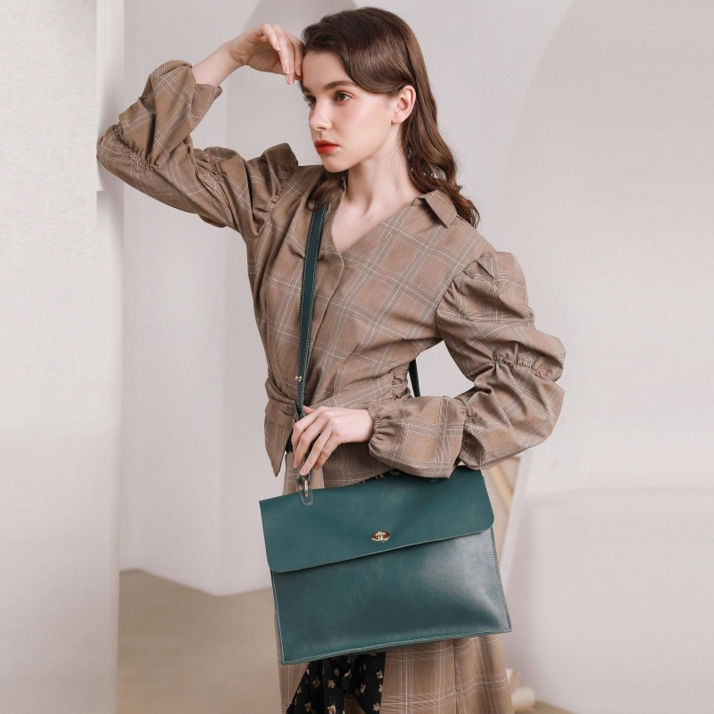 Green Oversize Retro Foldover Leather Handbags Vintage Shoulder Bag