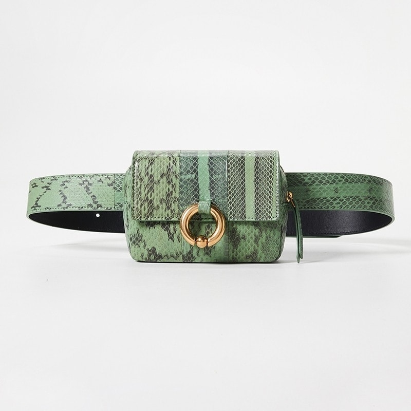 Black Python Print Fashion Belt Bag