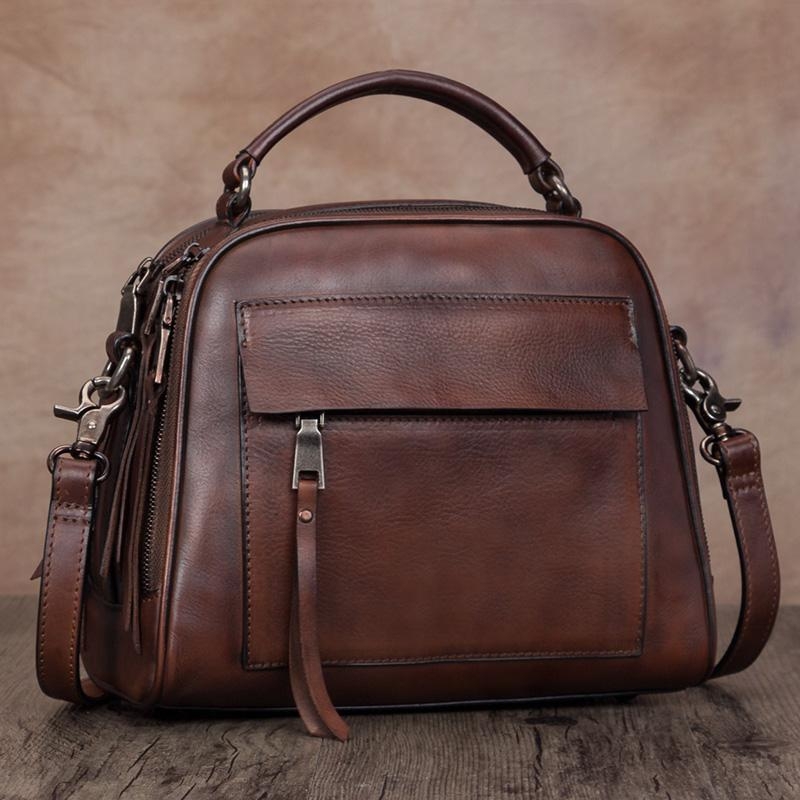 Brown Retro Cow Leather Handbags Shoulder Bags