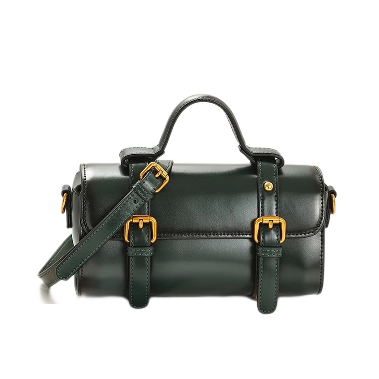 Green Vintage Leather Handbags Crossbody Mini Boston Handbag