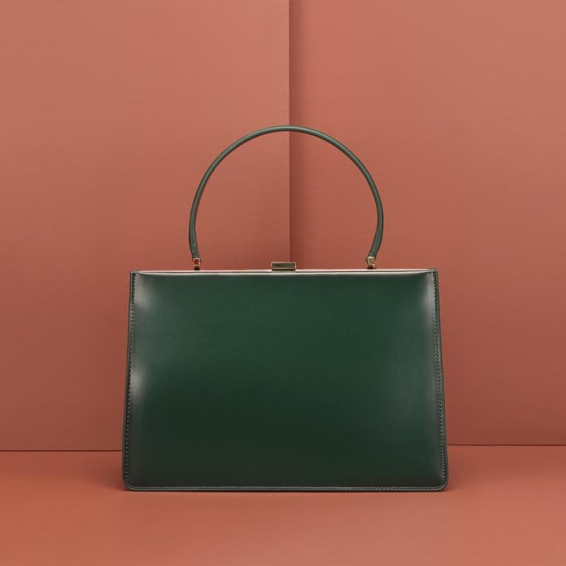 Green Vintage Leather Handbags Multilayer Satchel Bag for Office Lady