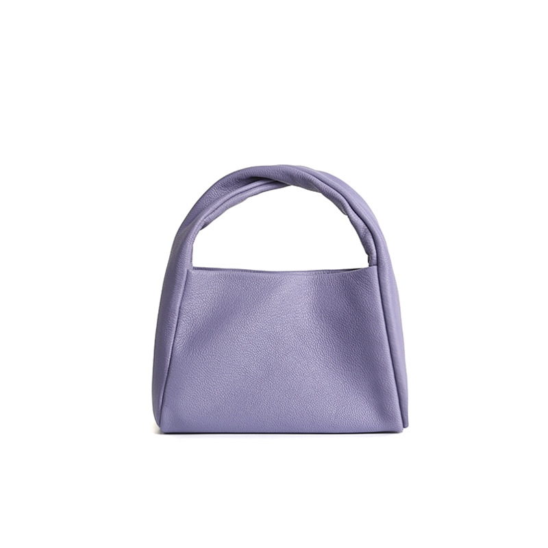 Purple Wide Handle Chain Handbag Litchi Grain Soft Crossbody Purse
