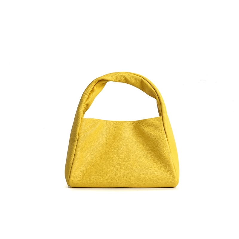 Yellow Wide Handle Chain Handbag Litchi Grain Soft Crossbody Purse