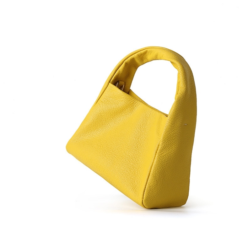 Yellow Wide Handle Chain Handbag Litchi Grain Soft Crossbody Purse