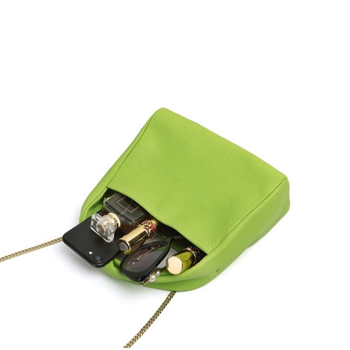 Green Wide Handle Chain Handbag Litchi Grain Soft Crossbody Purse