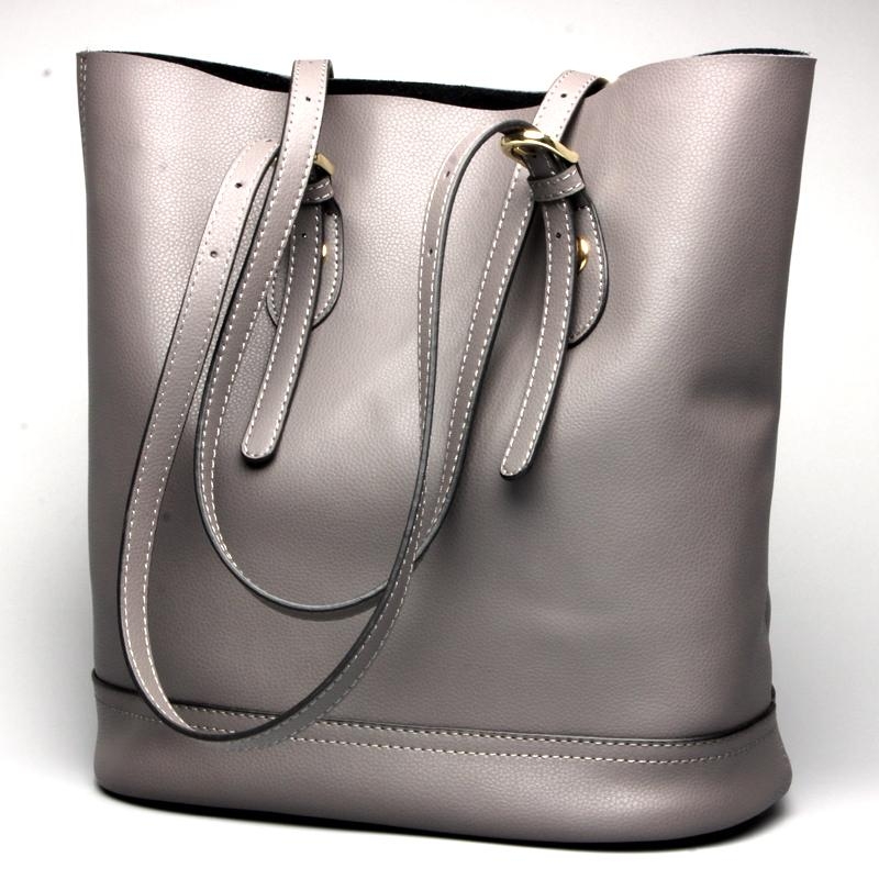 Grey Genuine Leather Tote Bags for Women