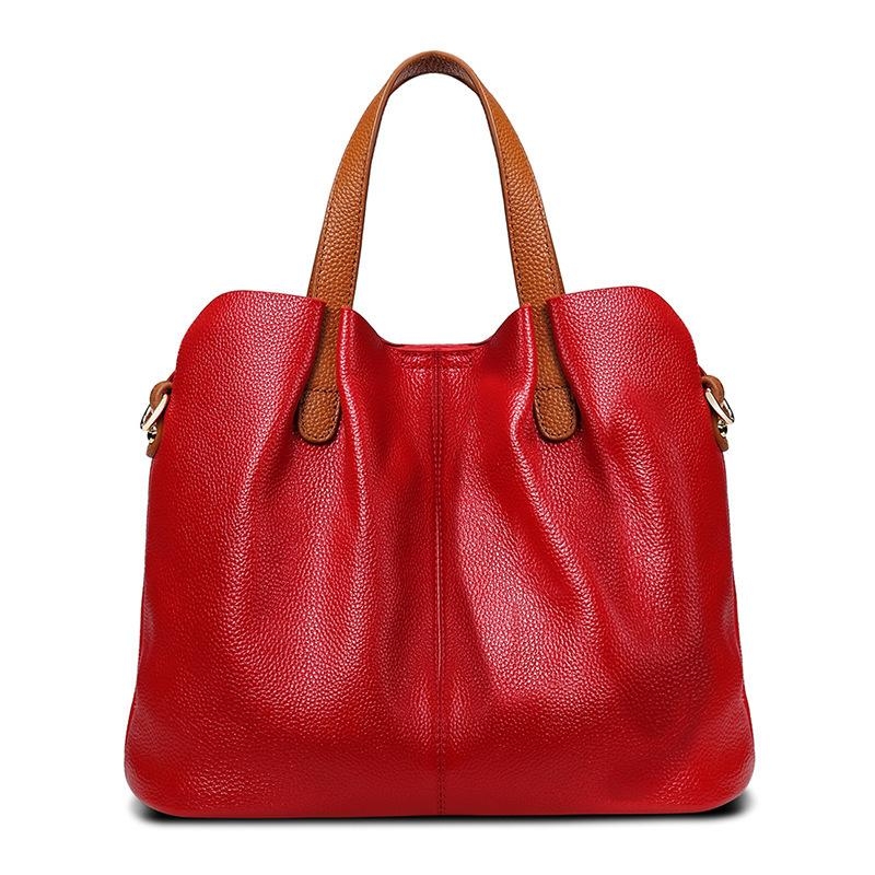Red Leather Tote Bags Shoulder Handbags with Pouch