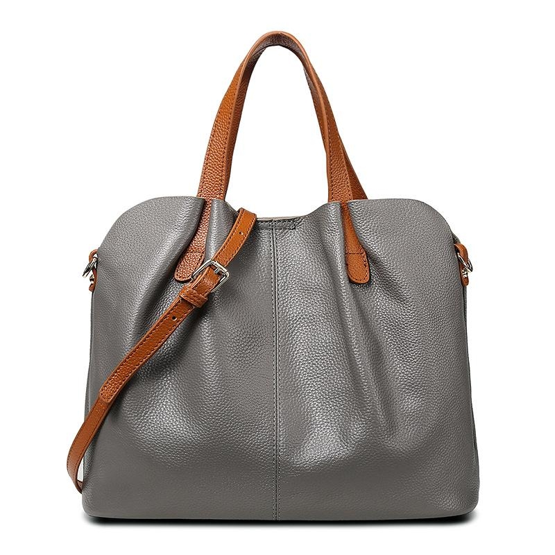 Grey Leather Tote Bags Shoulder Handbags with Pouch