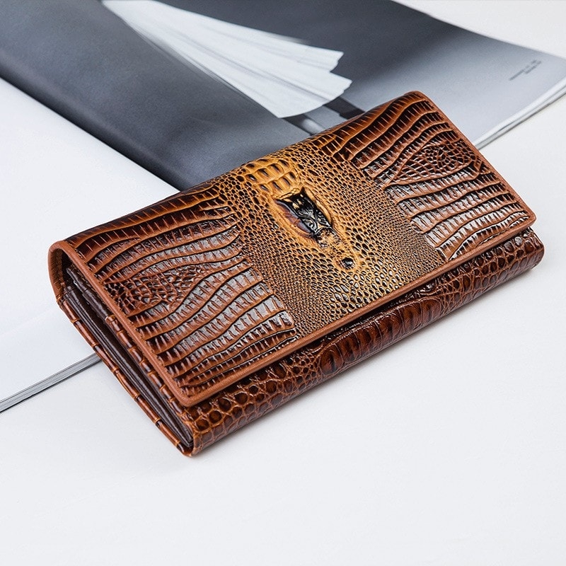 Tan Croc-effect  Leather Wallet For Women
