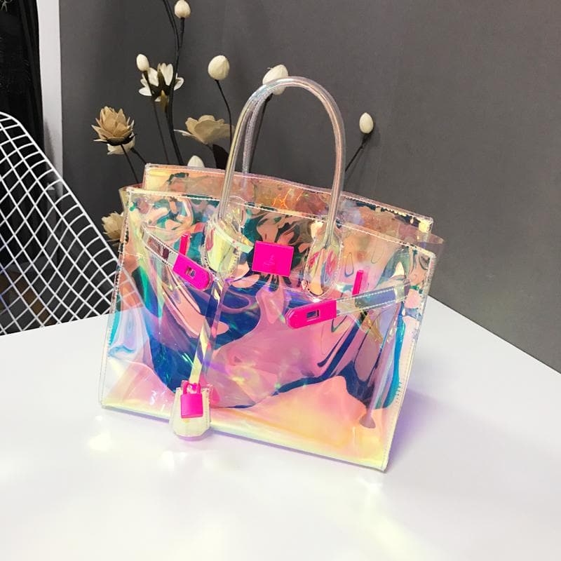 Holographic PVC Satchel Handbags Shoulder Clear Purse Summer Handbags