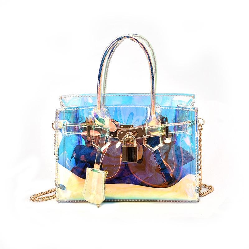 Holographic PVC Satchel Handbags Shoulder Clear Purse Summer Handbags
