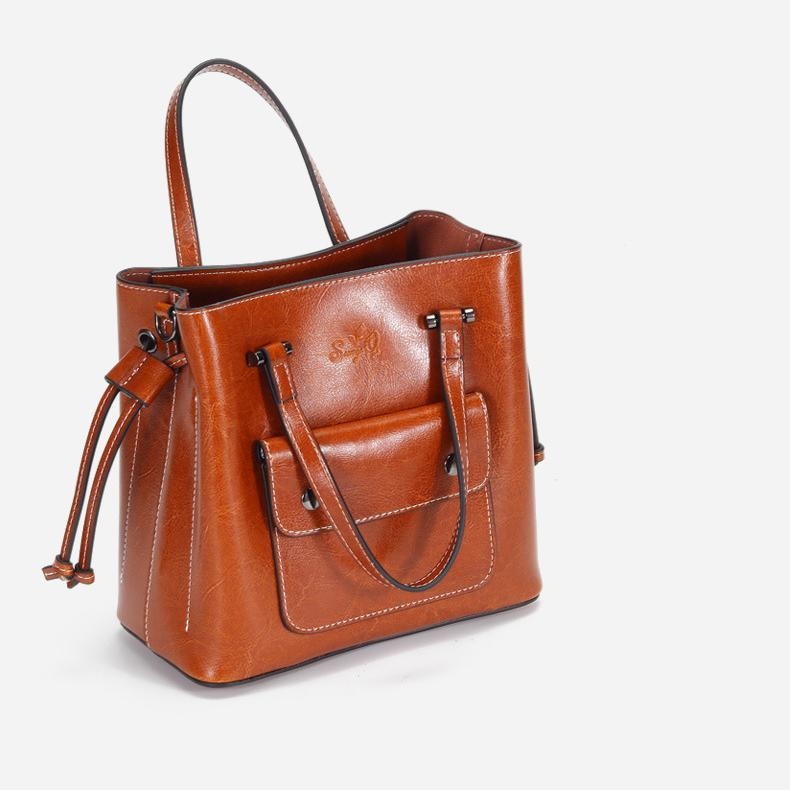 Brown Oil Leather Handbag Vintage Crossbody Top Handle Bag For Work