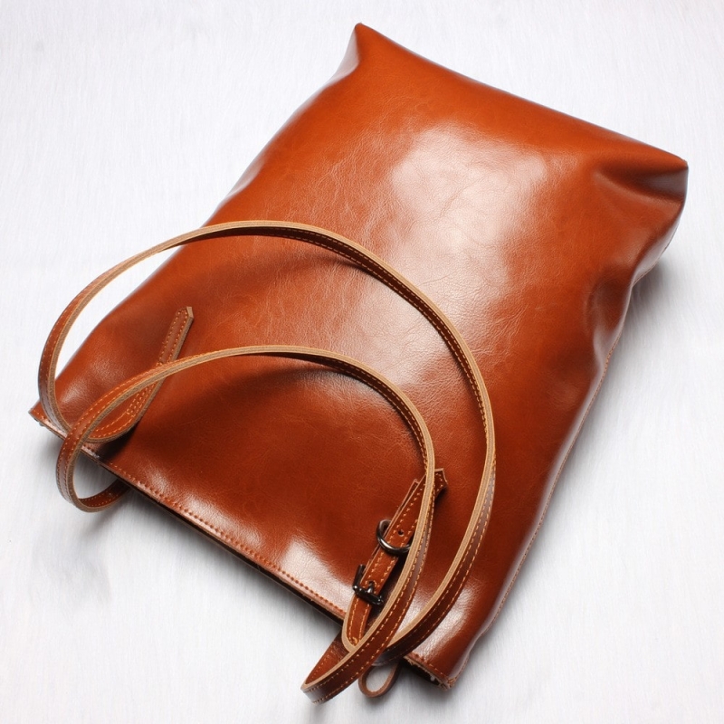 Tan Genuine Leather Tote Bags Women's Work Shoulder Bags