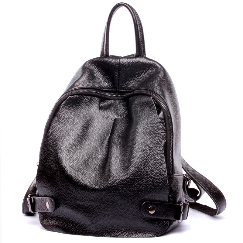 Black Genuine Leather Mini Backpack