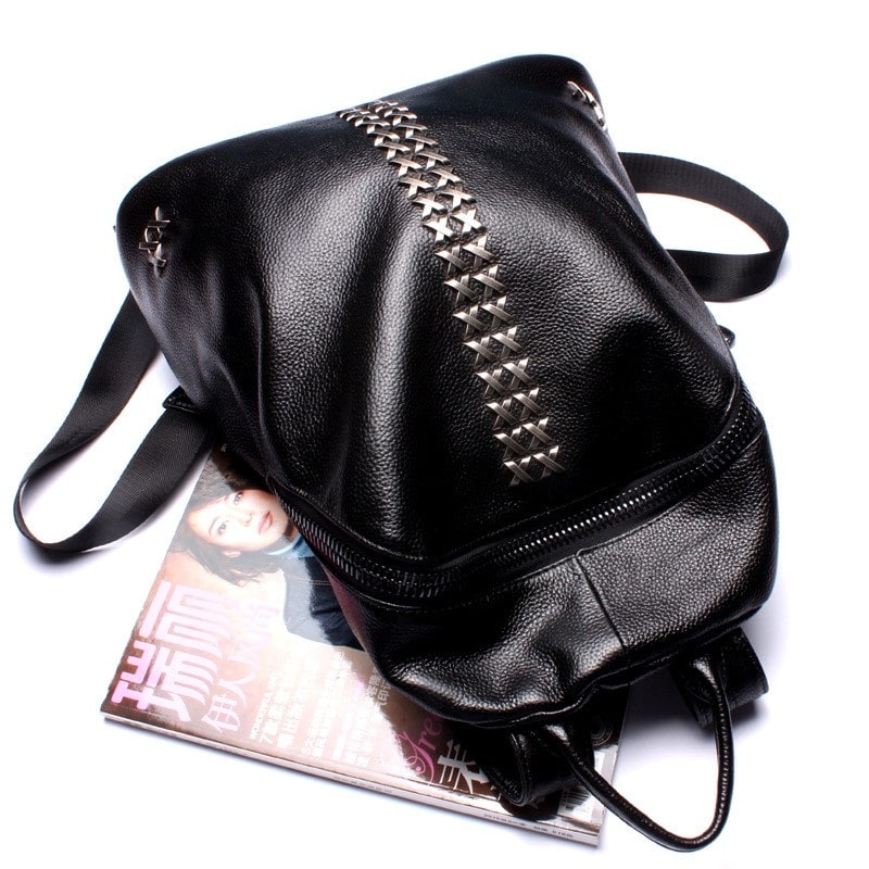 Black X Metal Leather Backpack