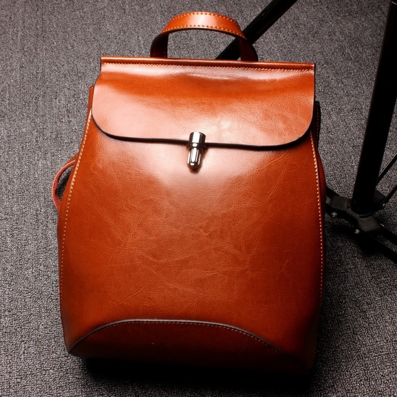 Black Cute Genuine Leather Backpack