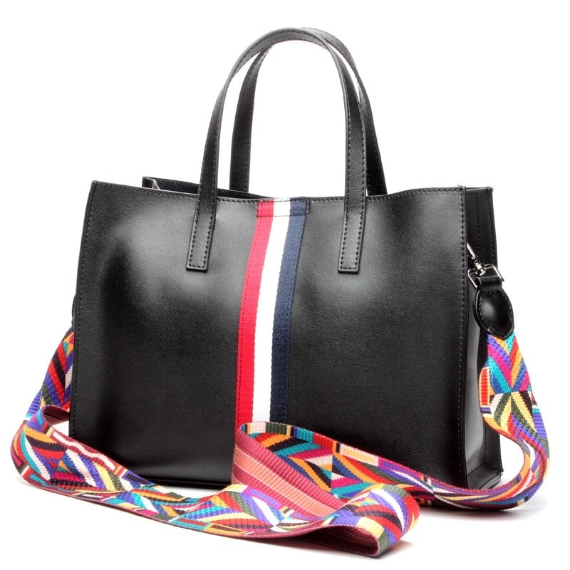 Black Tri-color Stripe Leather Handbags