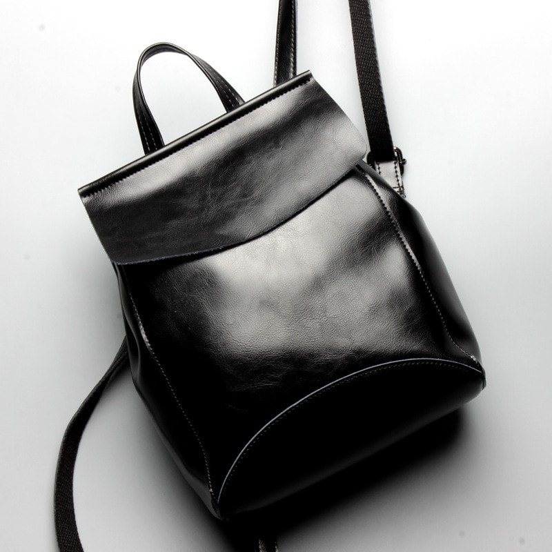 Black Genuine Leather Fashion Backpack