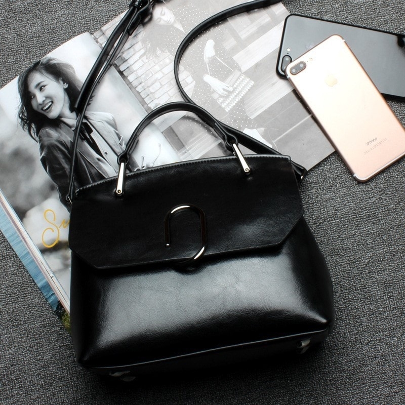 Grey Genuine Leather Handbags Flap Vintage Satchel Bags for Work