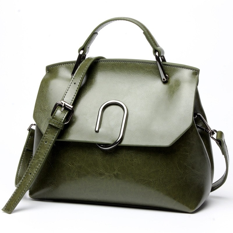 Tan Classy Genuine Leather Handbags Flap Vintage Satchel Bags for Work
