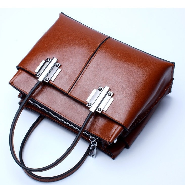 Tan Genuine Leather Joint Handbags