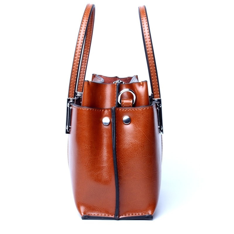 Tan Genuine Leather Joint Handbags