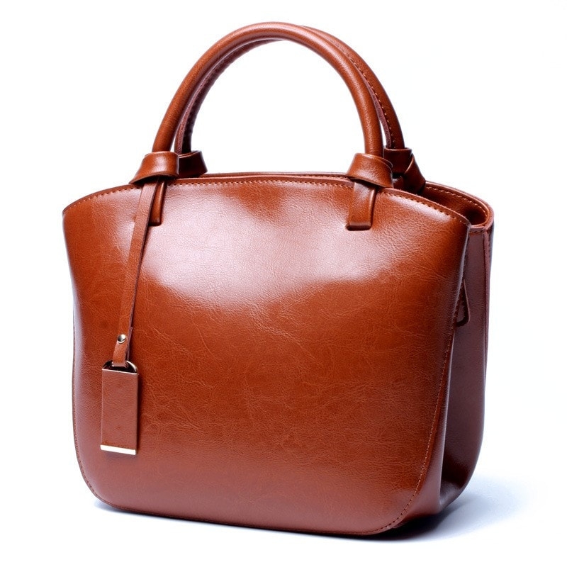 Women's Tan Genuine Leather handbags Vintage Mini Tote Bags for Work