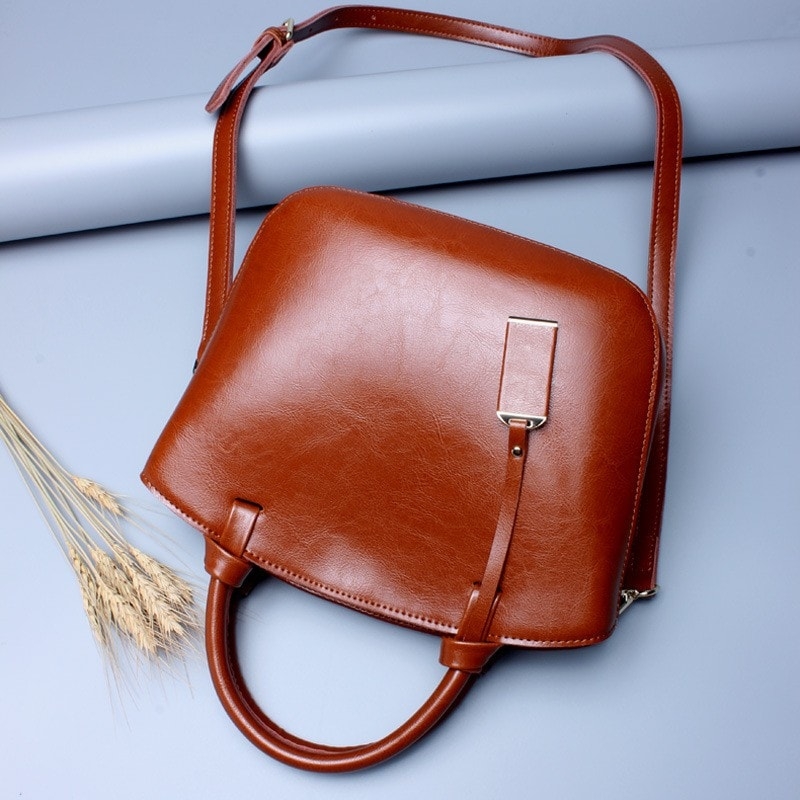Women's Tan Genuine Leather handbags Vintage Mini Tote Bags for Work